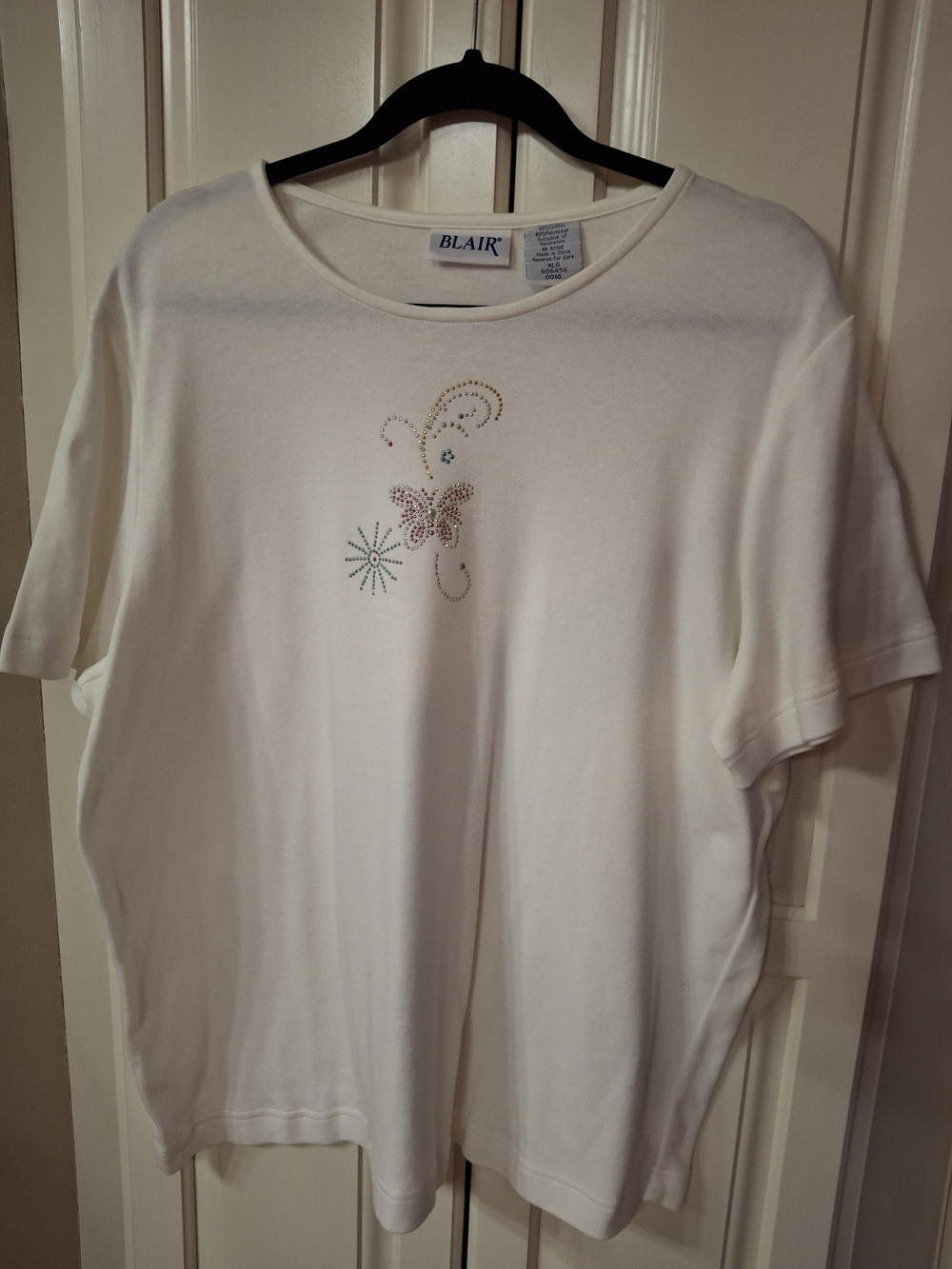 Blair White Short Sleeve Tee with Rhinestone Butterfly